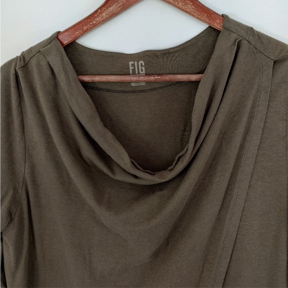 Fig Safari Shirt Bamboo Cowl Neck Asymmetrical Hem Top - Picture 2 of 8